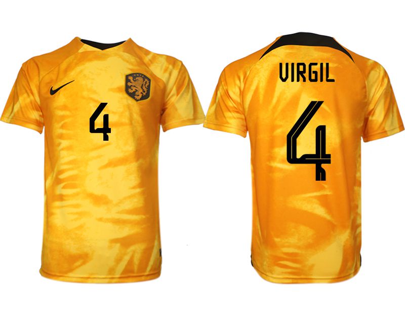 Men 2022 World Cup National Team Netherlands home aaa version yellow #4 Soccer Jersey